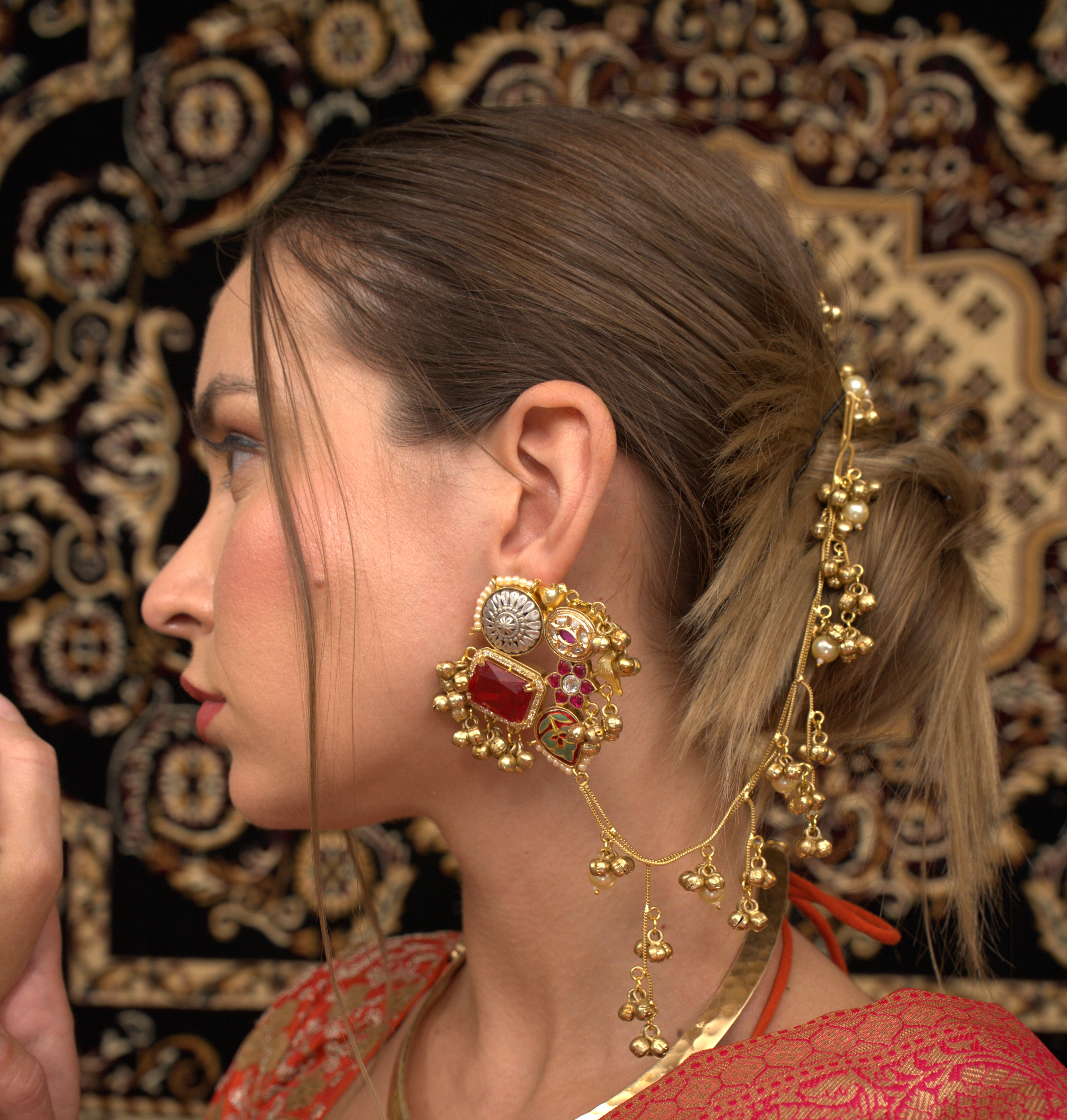 Gul Kashmiri jadau Earing with chain